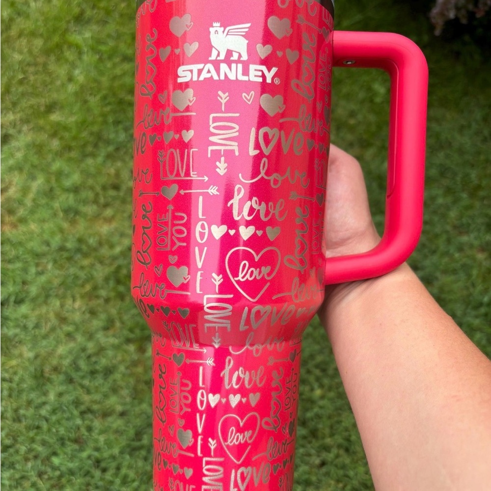 40oz Stanley Valentines Day Tumbler - Laser Engraved - Love and Hearts